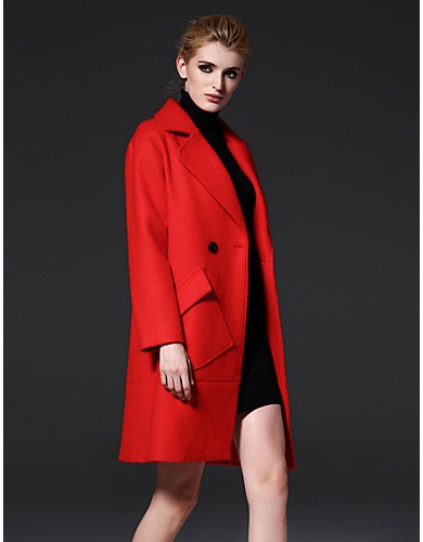  Women's Formal Simple Notch Lapel Long Sleeve Winter Red / Yellow Wool / Polyester Medium