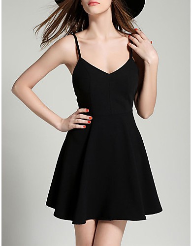 Women's Party/Cocktail Sexy A Line Dress,Solid Strap Mini Sleeveless White / Black Polyester Summer