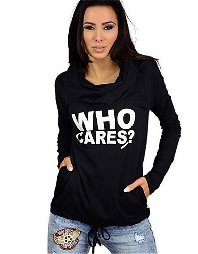 Women's Going out / Casual/Daily Simple Spring / Fall T-shirtLetter Hooded Long Sleeve