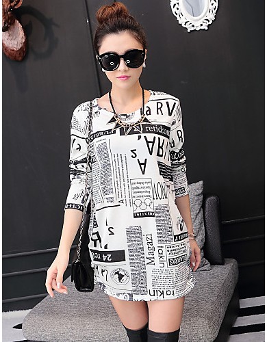 Women's Casual/Daily Street chic Fall T-shirt,Letter Round Neck Long Sleeve White Cashmere Medium