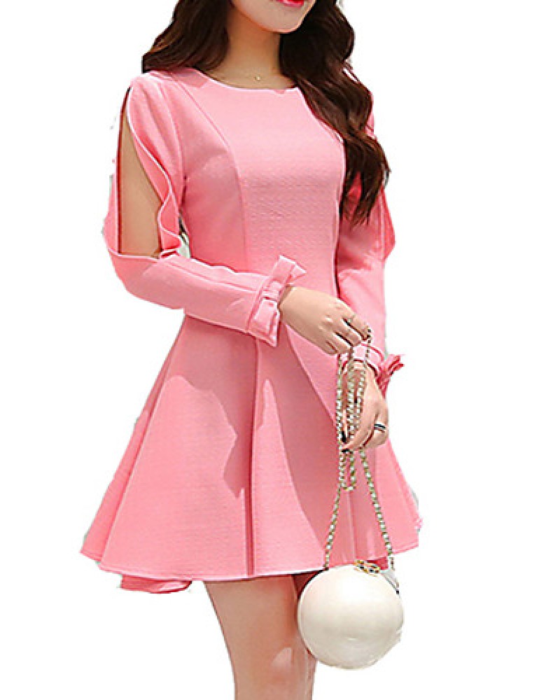 Women's Simple Solid Chiffon Dress , Round Neck Mini Polyester