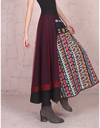 Our Story Women's Print Red SkirtsVintage Maxi