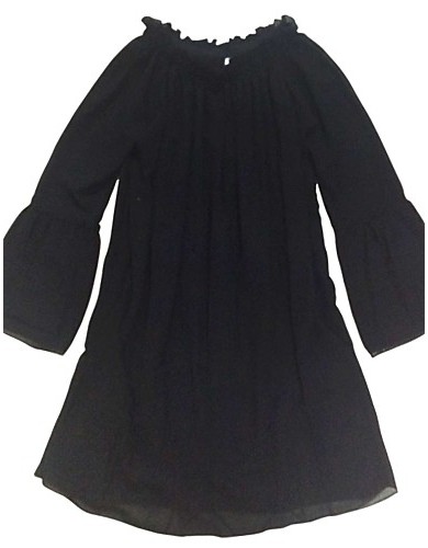 Women's Solid White/Black Dress, Casual/Sexy Off Shoulder Long Sleeve Ruffle Loose