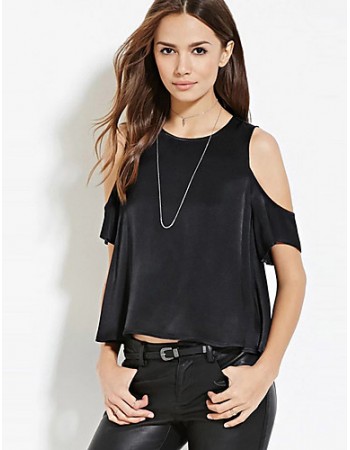 Women's Going out / Casual/Daily Simple / Street chic All Seasons T-shirtSolid Round Neck Short Sleeve Black