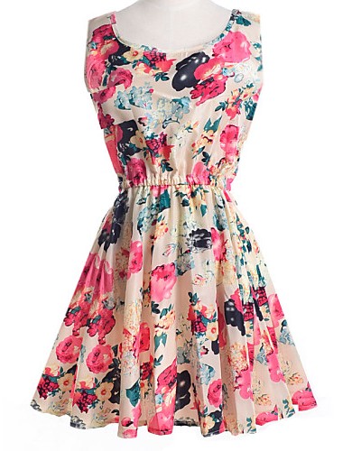 Women's Summer Chiffon Floral Print Sleeveless Vest Dress