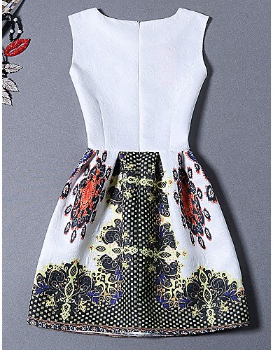 Women's Cute Print A Line Dress,Round Neck Mini Polyester