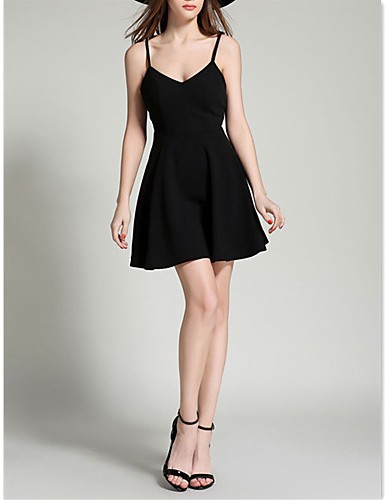 Women's Party/Cocktail Sexy A Line Dress,Solid Strap Mini Sleeveless White / Black Polyester Summer