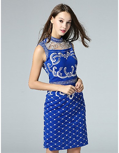  Women's Casual/Daily Sexy Shift Dress,Embroidered Crew Neck Above Knee Sleeveless Polyester Summer