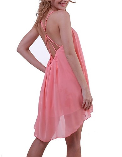 Women's Black/Green/Pink Summer Strap Sexy Backless Solid Color Asymmetrical Swing Midi Dress