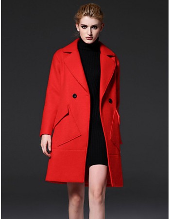  Women's Formal Simple Notch Lapel Long Sleeve Winter Red / Yellow Wool / Polyester Medium