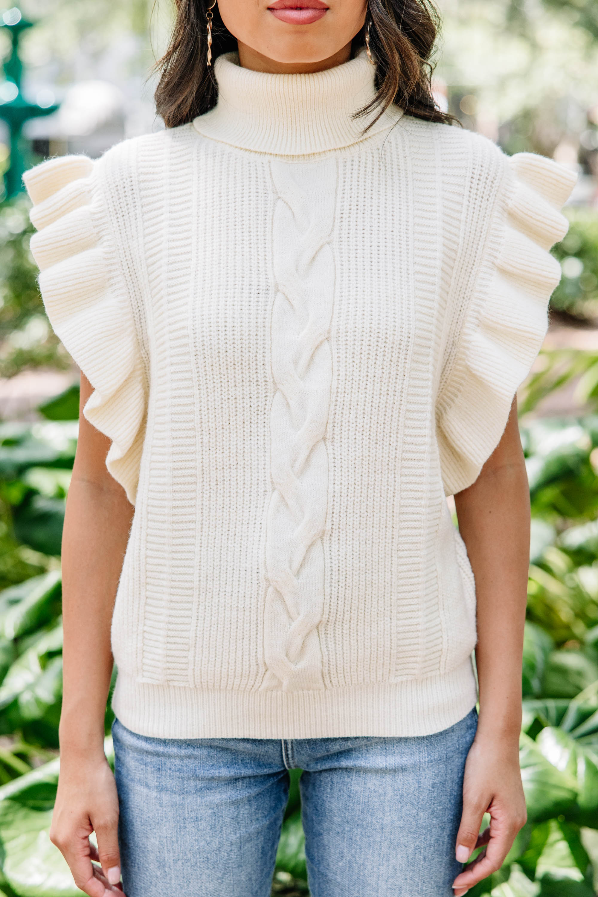 Feminine Fun Natural White Ruffled Sweater